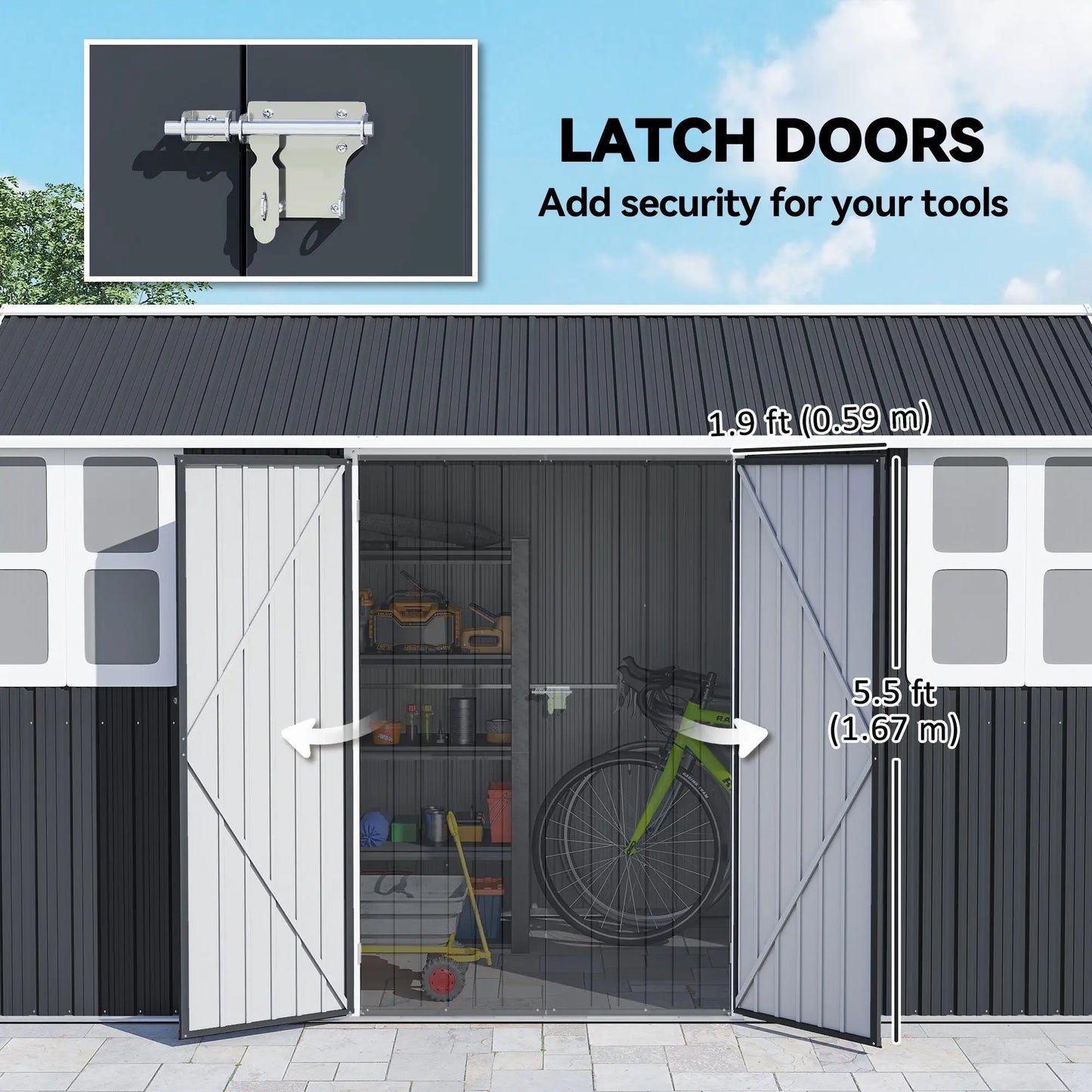 12' x 5.5' Metal Garden Shed, Outdoor Storage, Lockable Door, Dark Grey Sheds at Gallery Canada