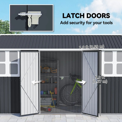 12' x 5.5' Metal Garden Shed, Outdoor Storage, Lockable Door, Dark Grey Sheds at Gallery Canada