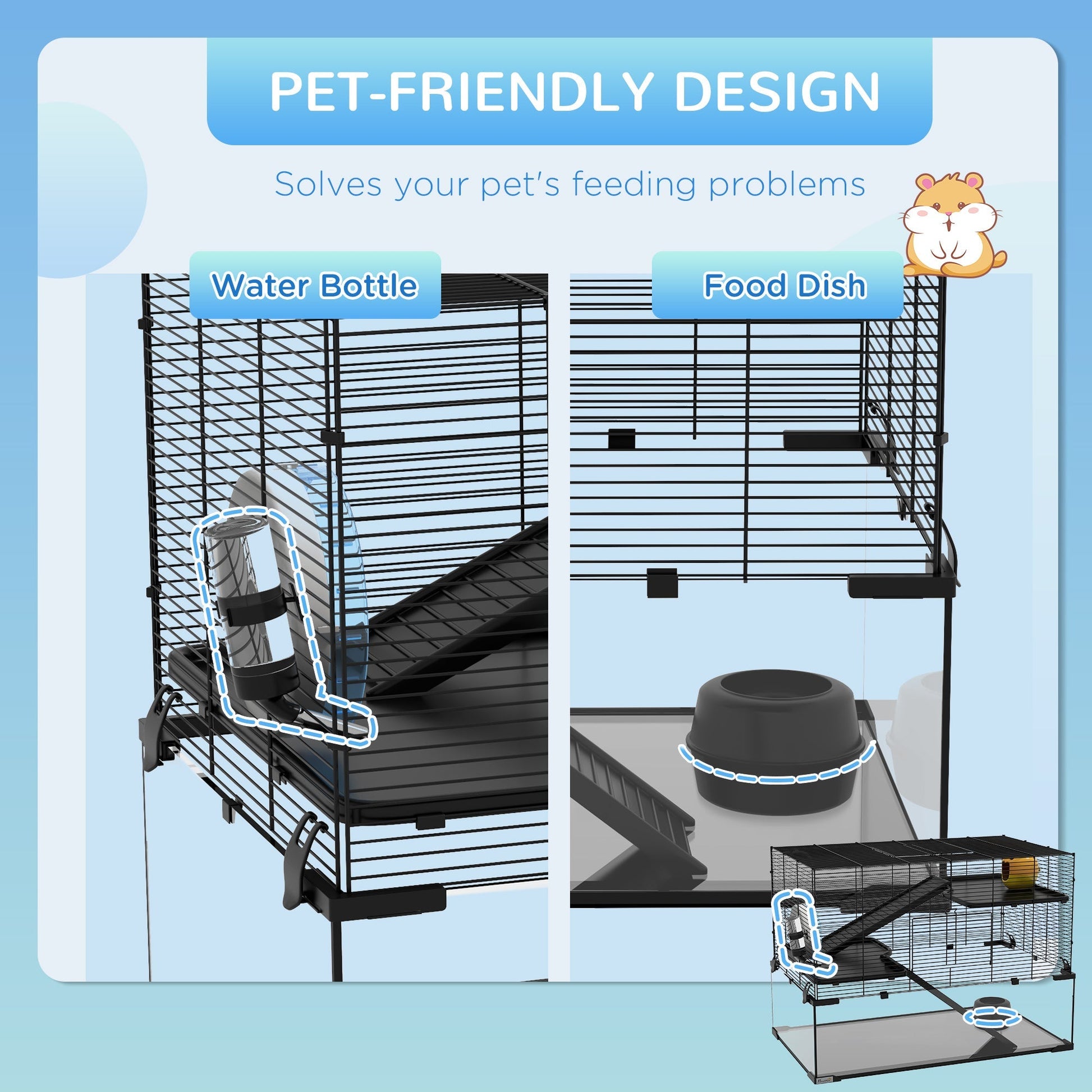 Hamster Cage, Gerbil Cage with Glass Basin for Small Hamsters, Black - Gallery Canada