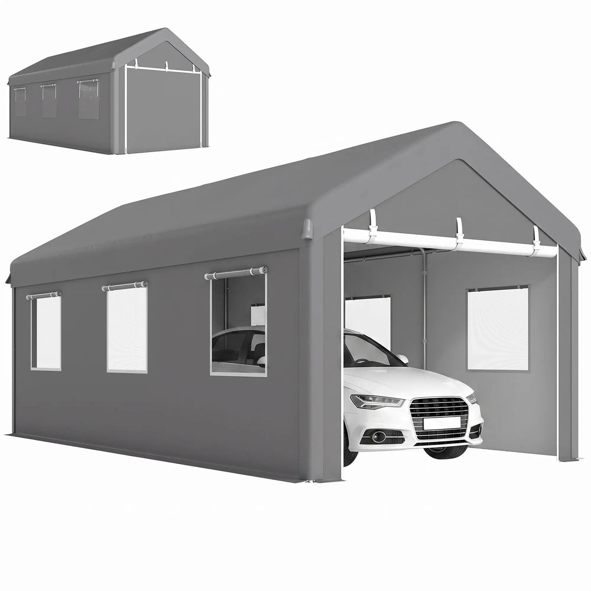 10' x 20' Heavy Duty Carport, Portable Garage, 6 Mesh Windows, 2 Doors, Grey Car Shelters at Gallery Canada