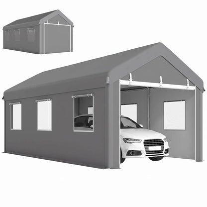 10' x 20' Heavy Duty Carport, Portable Garage, 6 Mesh Windows, 2 Doors, Grey Car Shelters at Gallery Canada