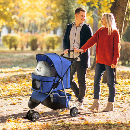 3 Wheel Foldable Dog Stroller, Storage Basket, Adjustable Canopy, Blue Dog Bike Trailers & Strollers at Gallery Canada