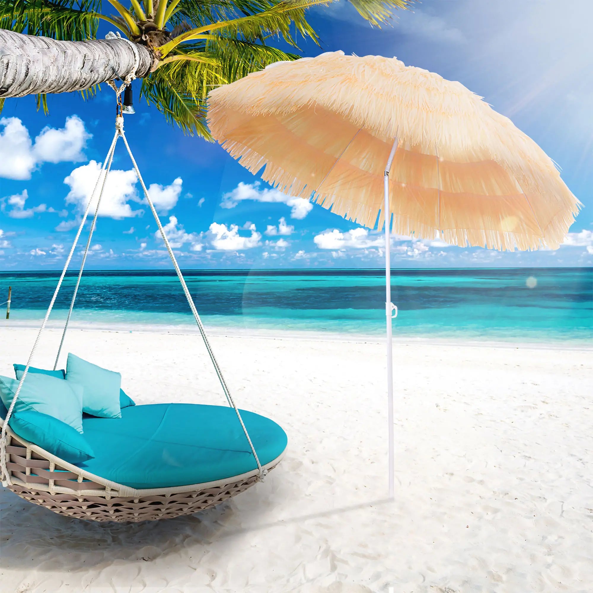 6FT Beach Umbrella, Tilt Sunshade, Adjustable Height, Wheat Beach Umbrellas at Gallery Canada