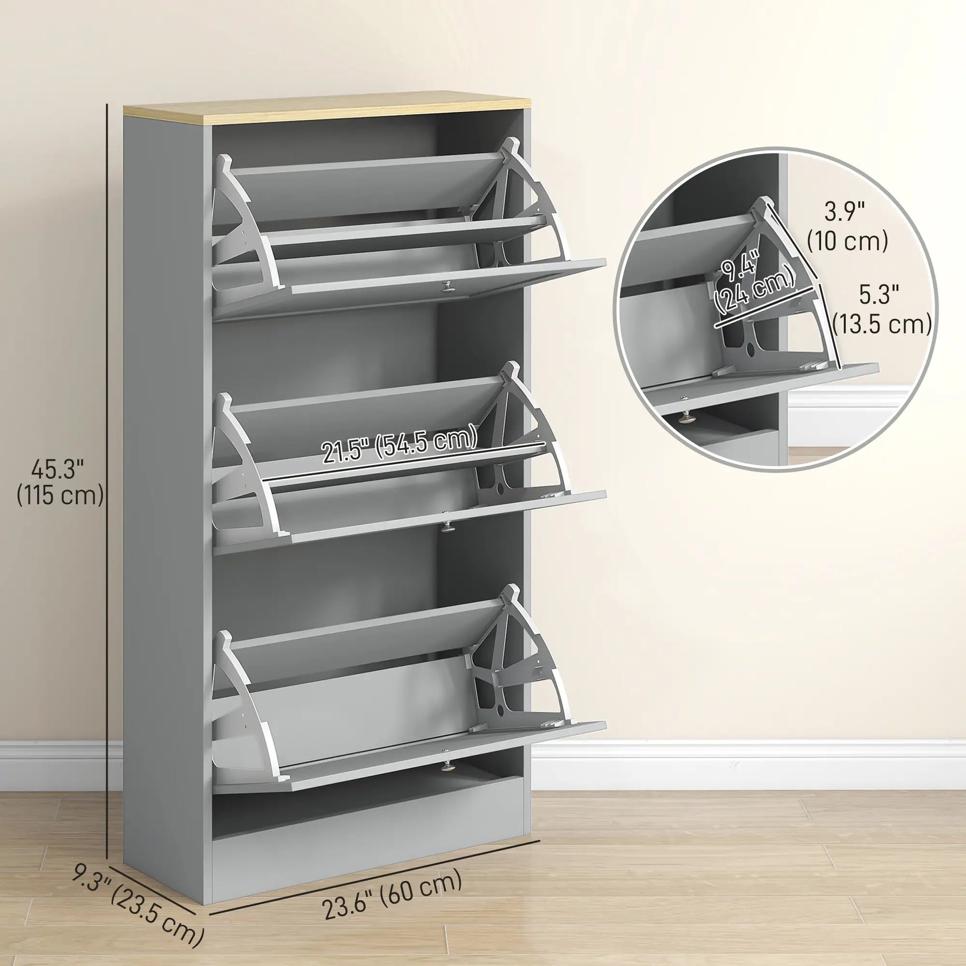 Modern Shoe Storage, 3 Flip Drawers, Adjustable Shelves, 18 Pairs, Grey Shoe Storage Cabinets & Racks at Gallery Canada