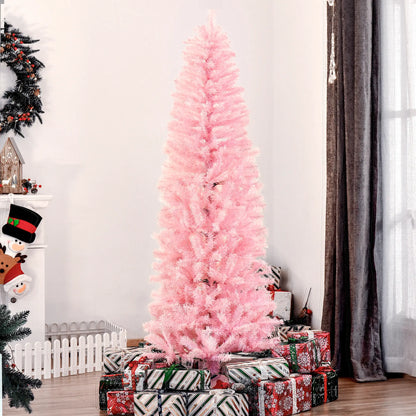 6FT Pop-up Artificial Christmas Tree Holiday Xmas Holiday Pencil Tree Decoration with Automatic Open for Home Party, Pink Artificial Christmas Trees at Gallery Canada