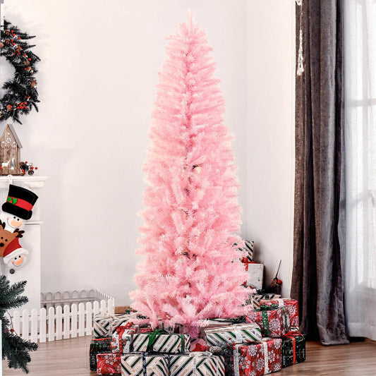 6FT Pop-up Artificial Christmas Tree Holiday Xmas Holiday Pencil Tree Decoration with Automatic Open for Home Party, Pink Artificial Christmas Trees Pink at Gallery Canada