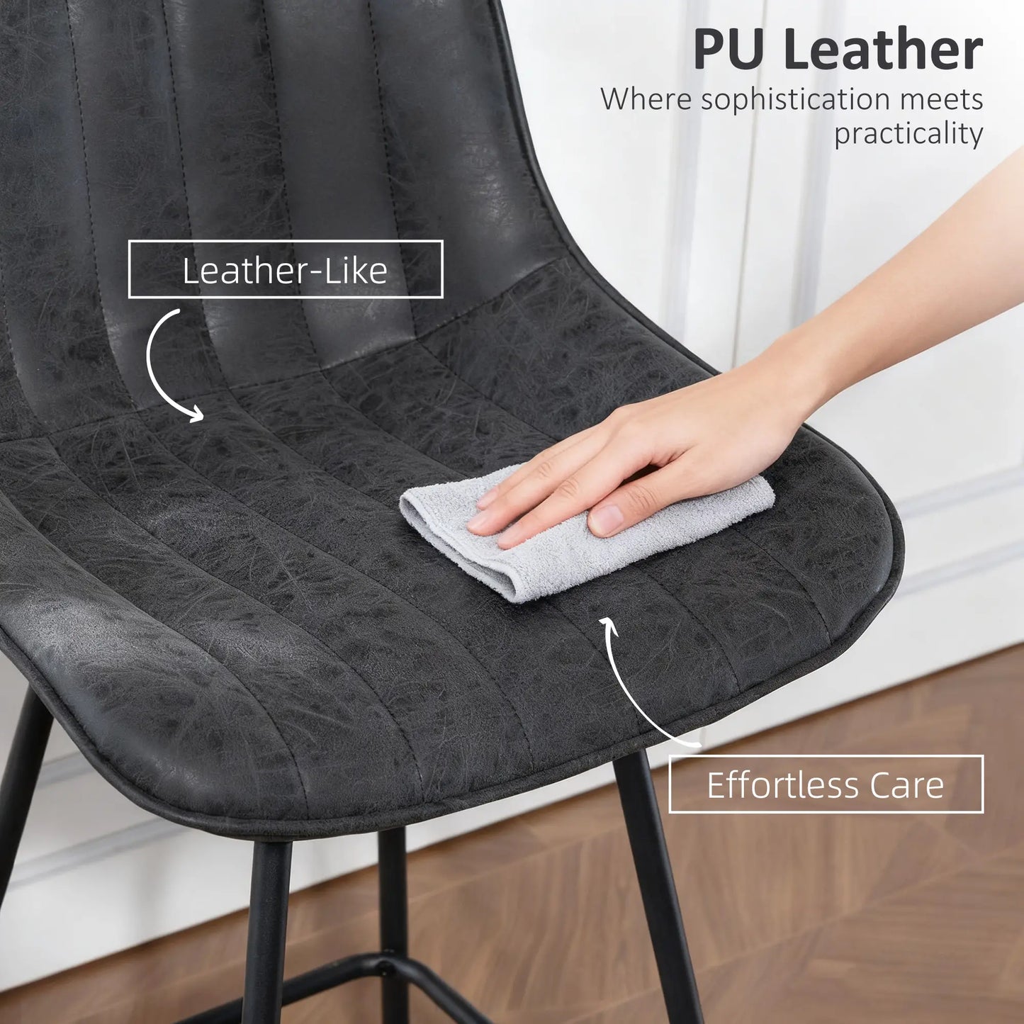 Set of 2 Counter Height Barstools, PU Leather, Black Bar Stools at Gallery Canada