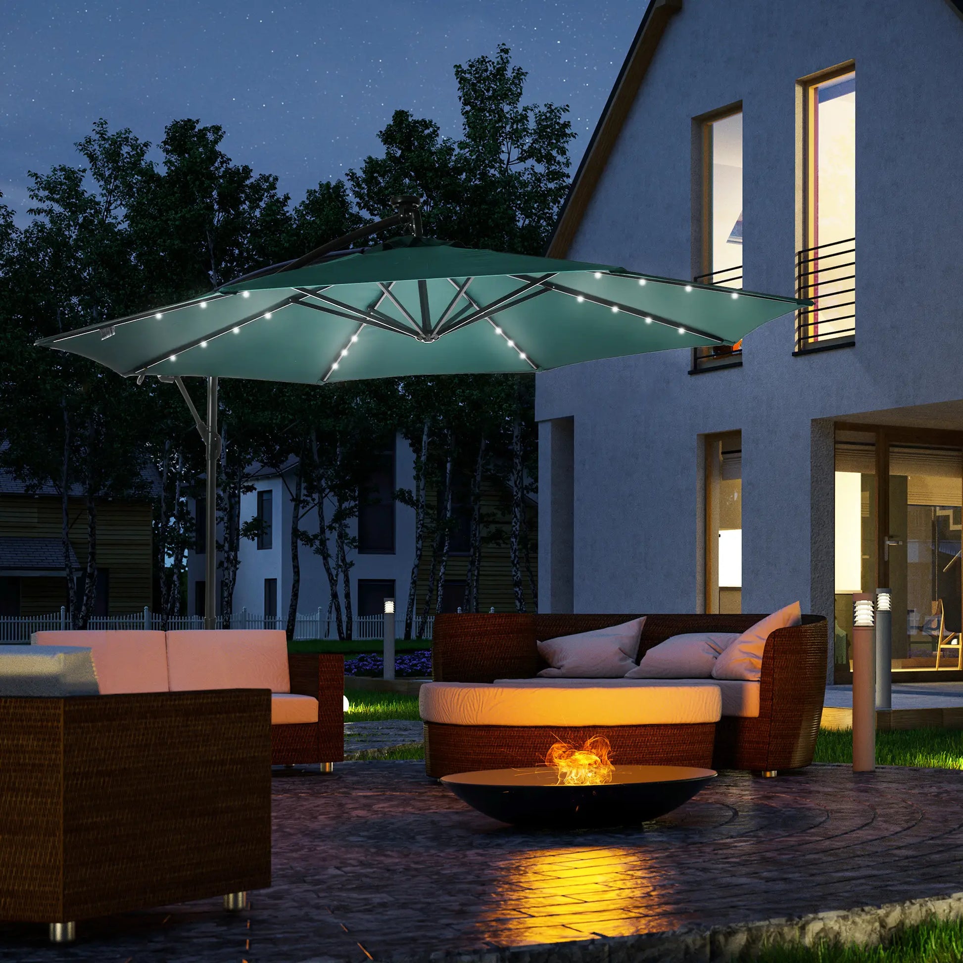 10ft Outdoor Cantilever Umbrella, Adjustable Angle, Dark Green Cantilever Umbrellas at Gallery Canada