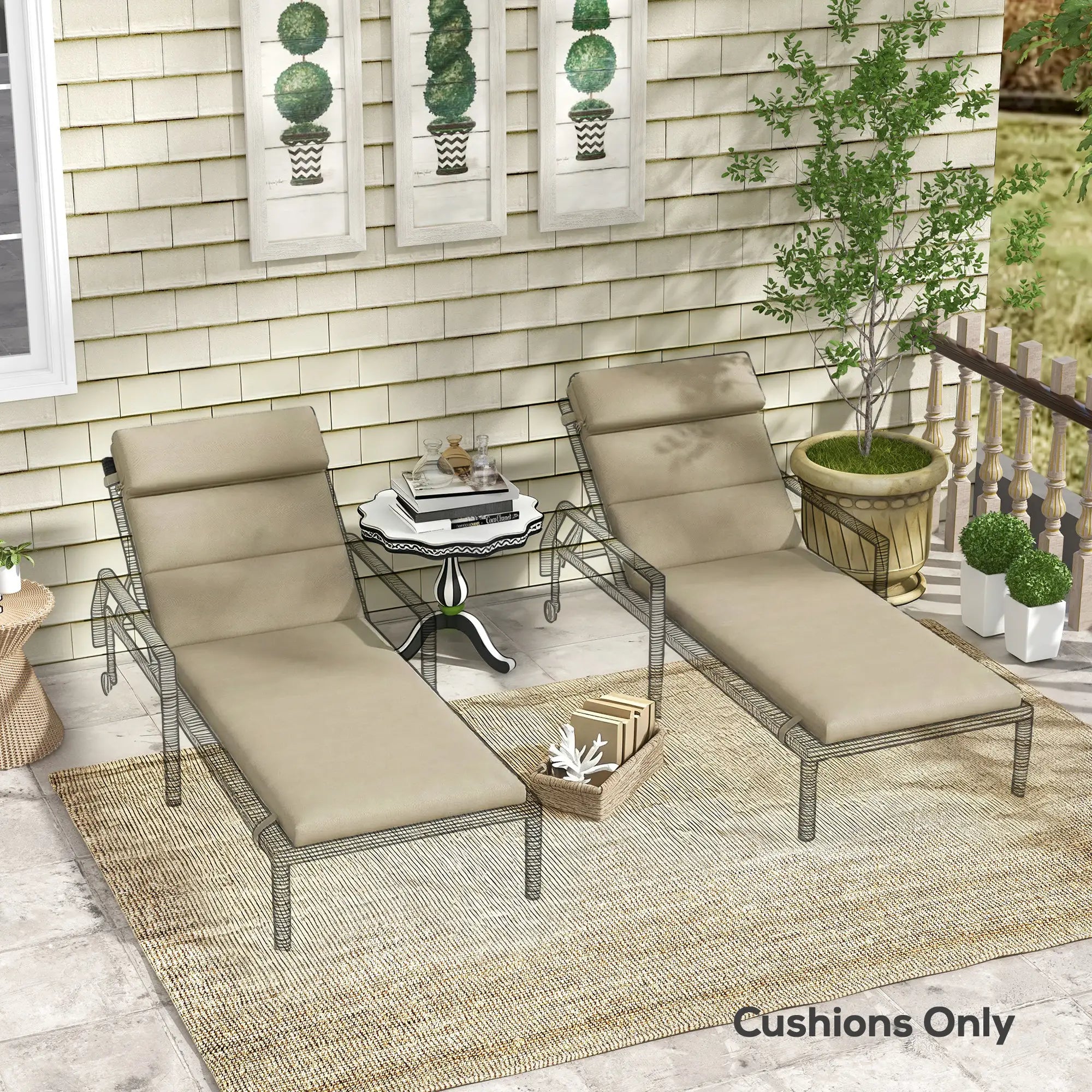 Patio Chaise Lounge Chair Cushions, Set of 2, Beige Patio Chair Cushions at Gallery Canada