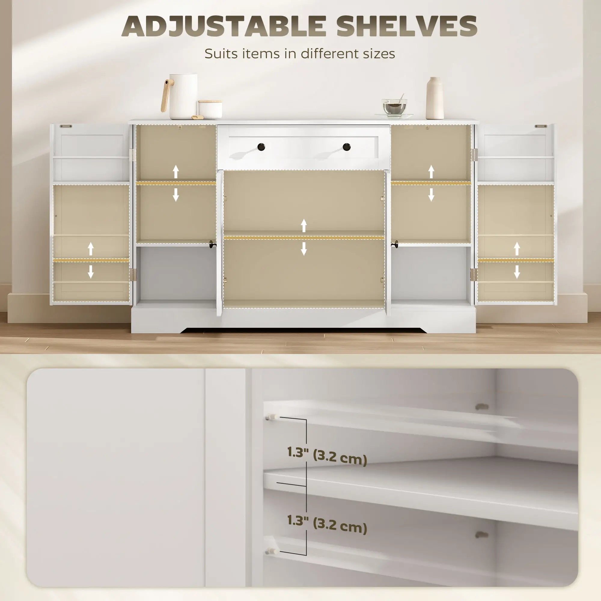 Farmhouse Sideboard Buffet Cabinet, Adjustable Shelves, Barn Doors, White Bar Cabinets at Gallery Canada