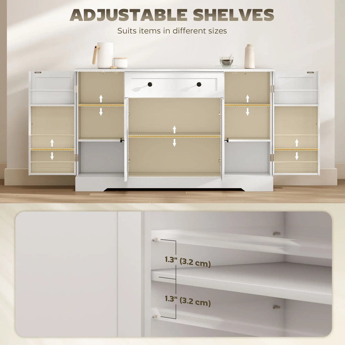 Farmhouse Sideboard Buffet Cabinet, Adjustable Shelves, Barn Doors, White Bar Cabinets at Gallery Canada