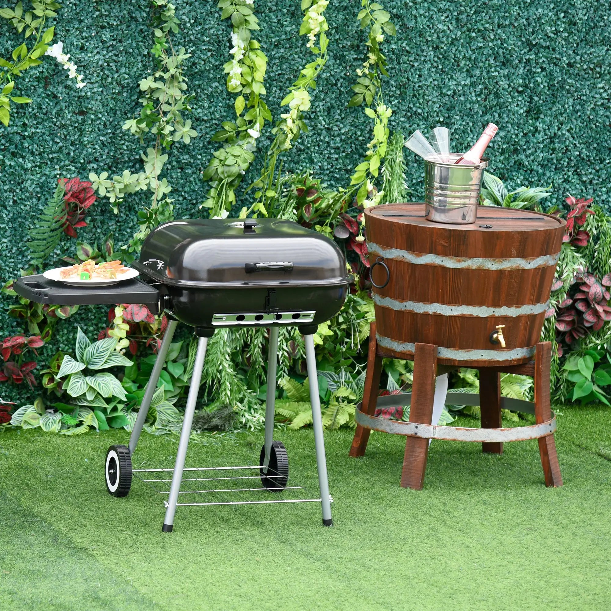 Charcoal BBQ Grill With Warming Rack, Portable Barbecue Smoker, 89 x 60 x 83 cm, Black Charcoal BBQ Grils at Gallery Canada