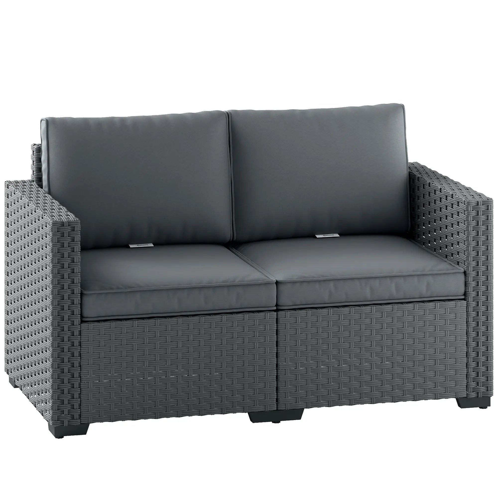 2 Seater Outdoor Couch, Deep Seat, Cushions, Wide Armrests, Dark Grey Patio Furniture Sets at Gallery Canada