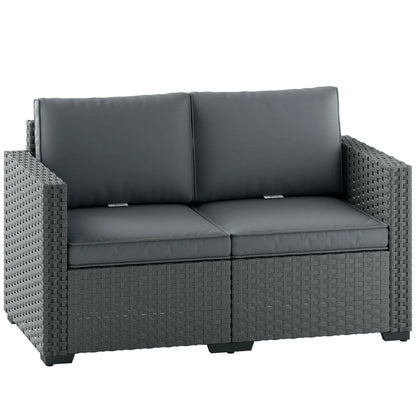 2 Seater Outdoor Couch, Deep Seat, Cushions, Wide Armrests, Dark Grey Patio Furniture Sets at Gallery Canada