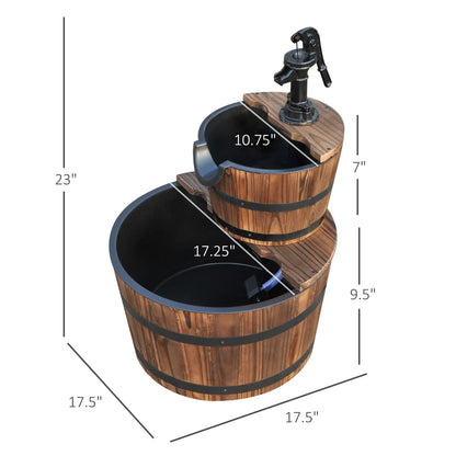 2-Tier Wooden Barrel Water Fountain, Electric Pump, Outdoor Indoor Decor Water Fountains at Gallery Canada