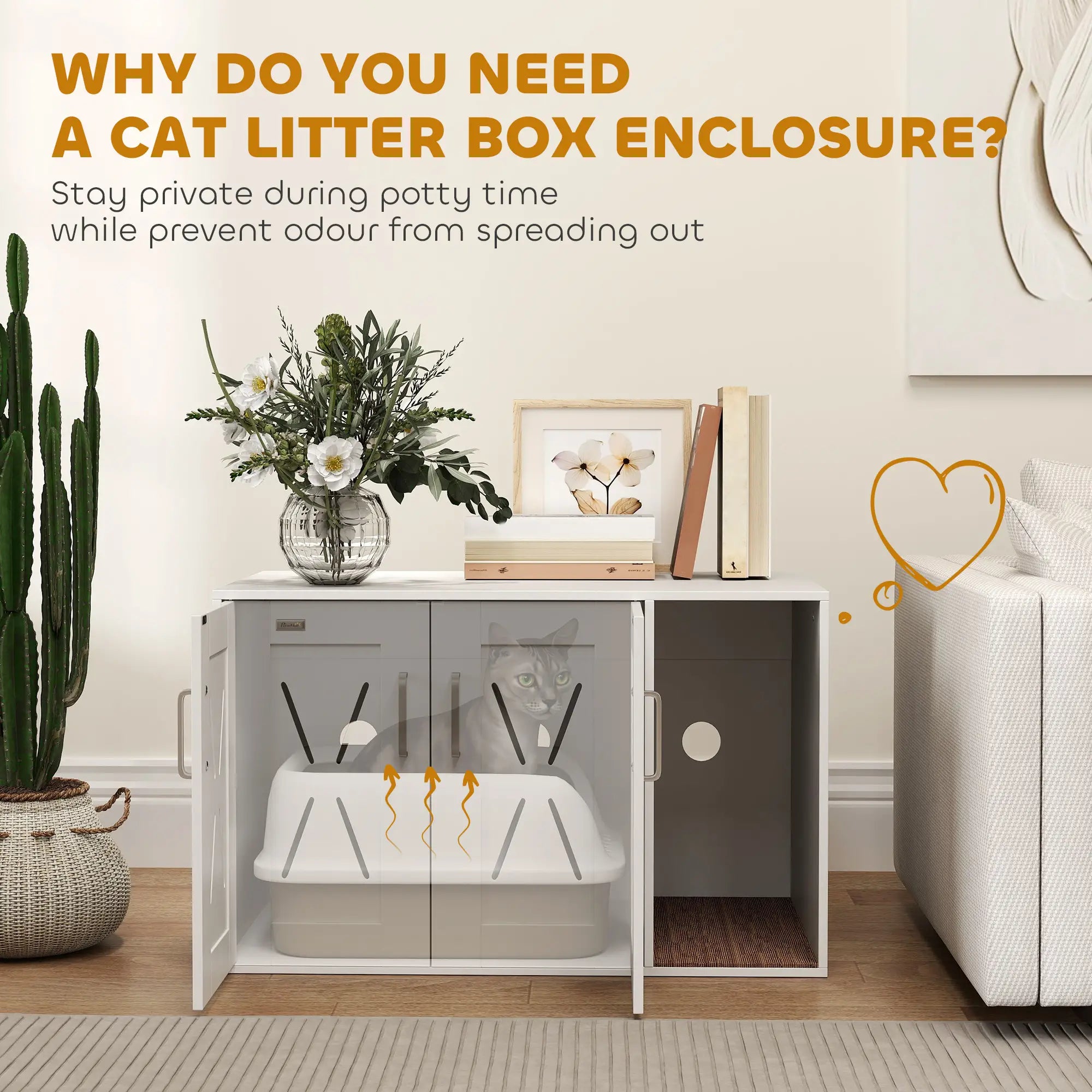 Hidden Cat Litter Box Enclosure with Scratching Board, 31.5