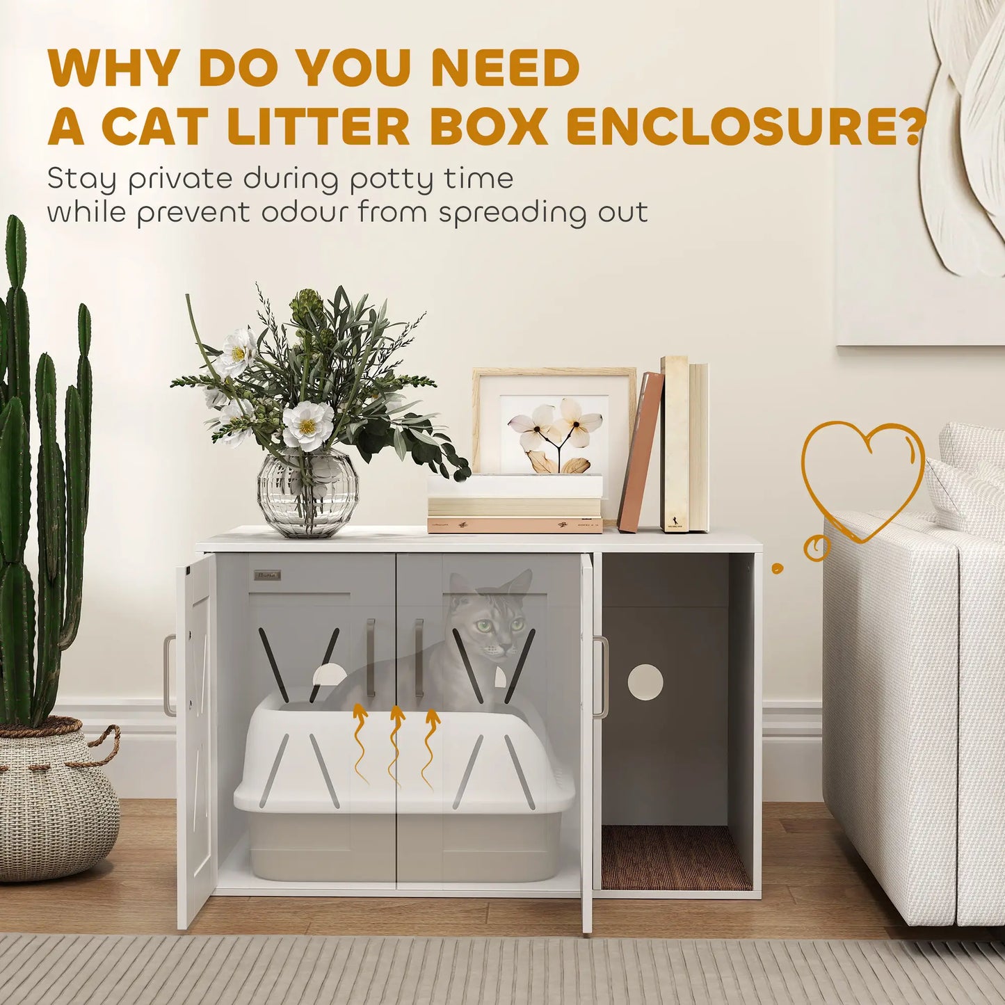 Hidden Cat Litter Box Enclosure with Scratching Board, 31.5" x 19" x 20", White Cat Litter Box Enclosures at Gallery Canada