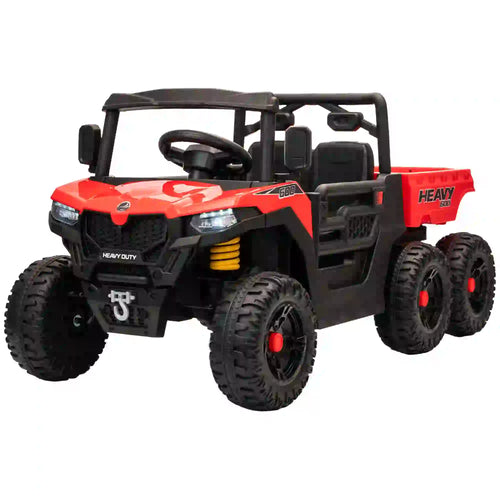 24V 4WD Kids Ride On Truck, 6 Wheels, 2 Seater, Remote, Dump Bed, Red
