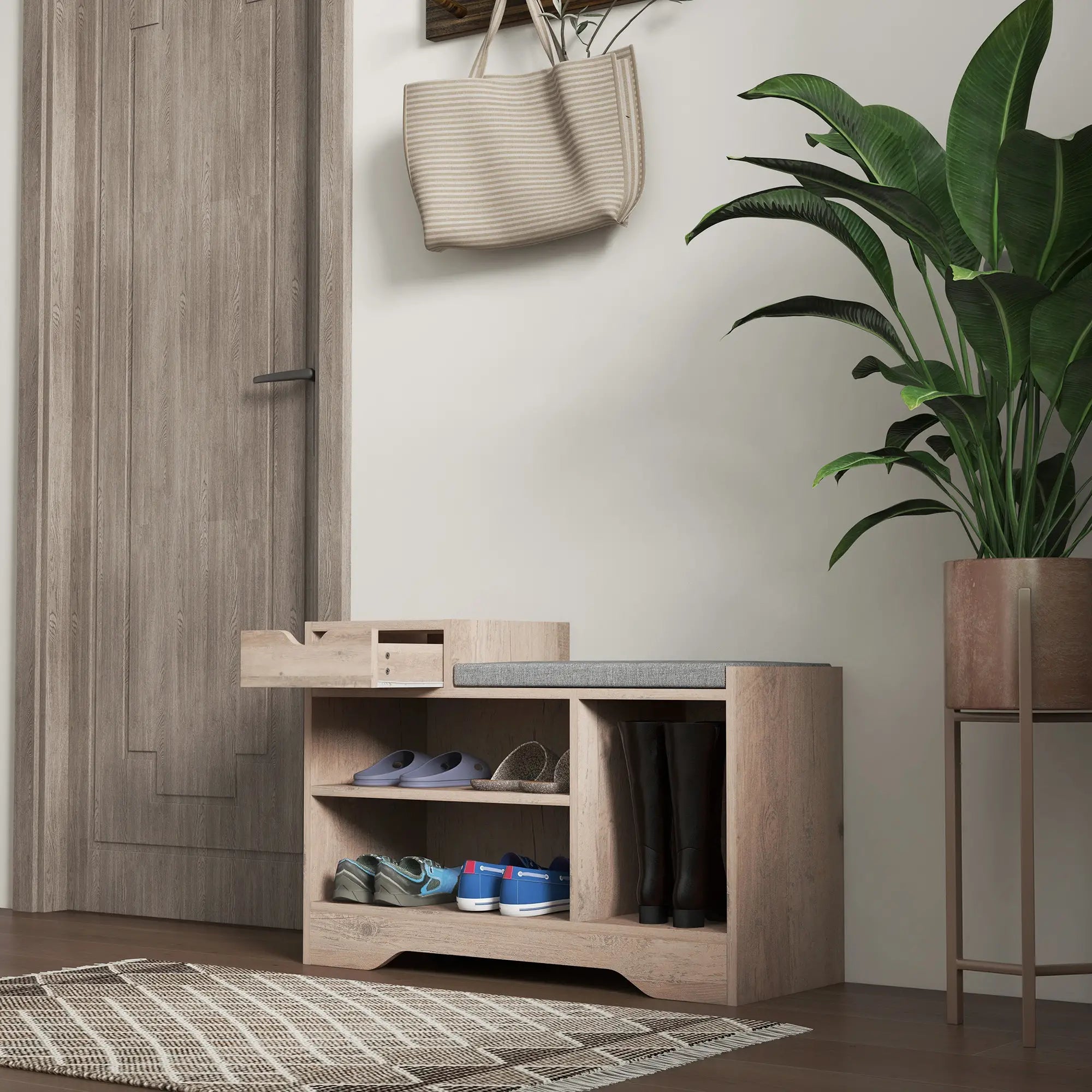 Upholstered Shoe Storage Bench, Seat, Drawer, 3 Shelves, Grey Shoe Storage Cabinets & Racks at Gallery Canada