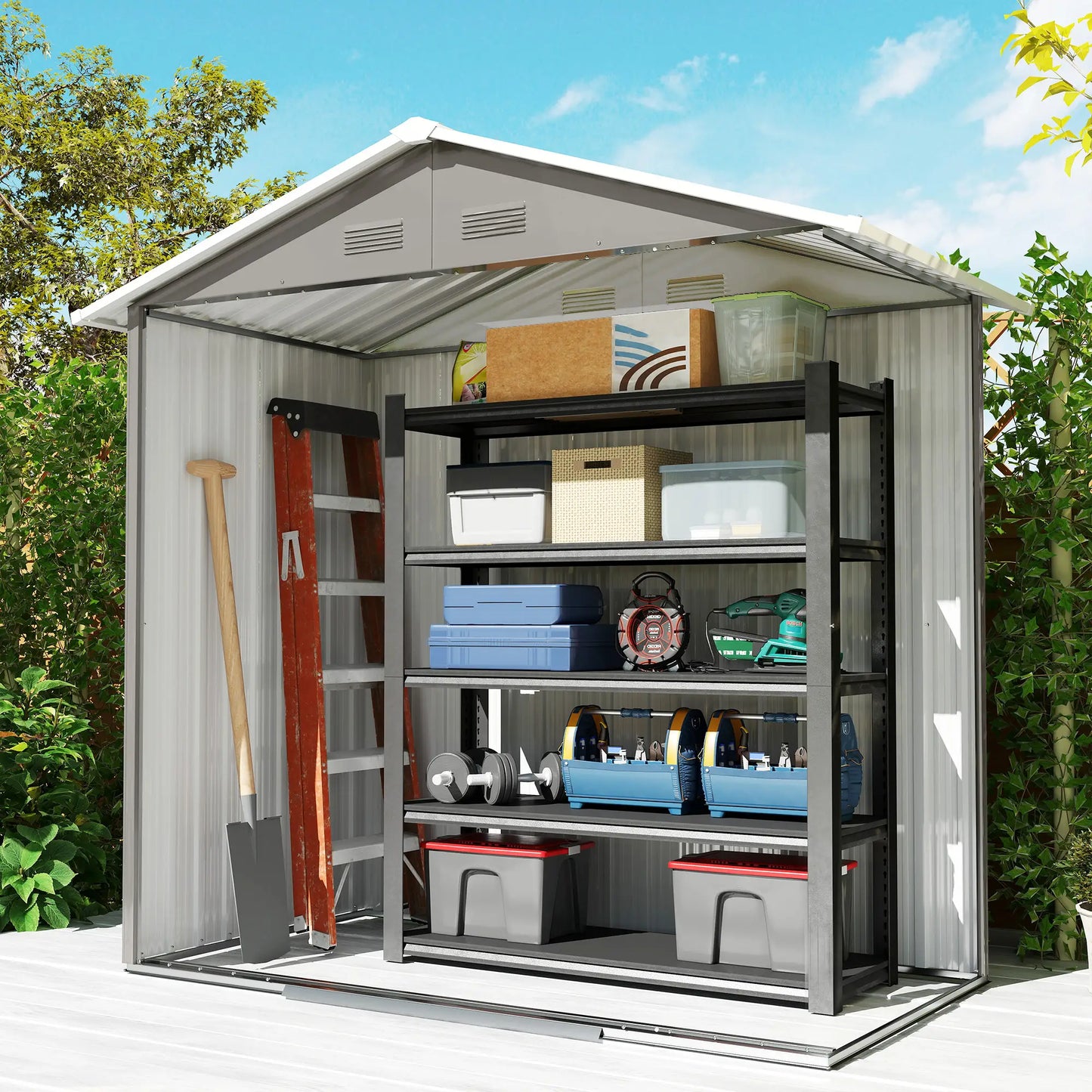 6.5x3.5ft Metal Garden Shed, Outdoor Tool Storage, Double Sliding Doors, Vents, Grey Sheds at Gallery Canada