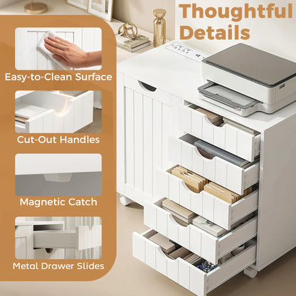 Mobile Lateral Filing Cabinet, 5 Drawers, Printer Stand, White Office Cabinets & Cupboards at Gallery Canada