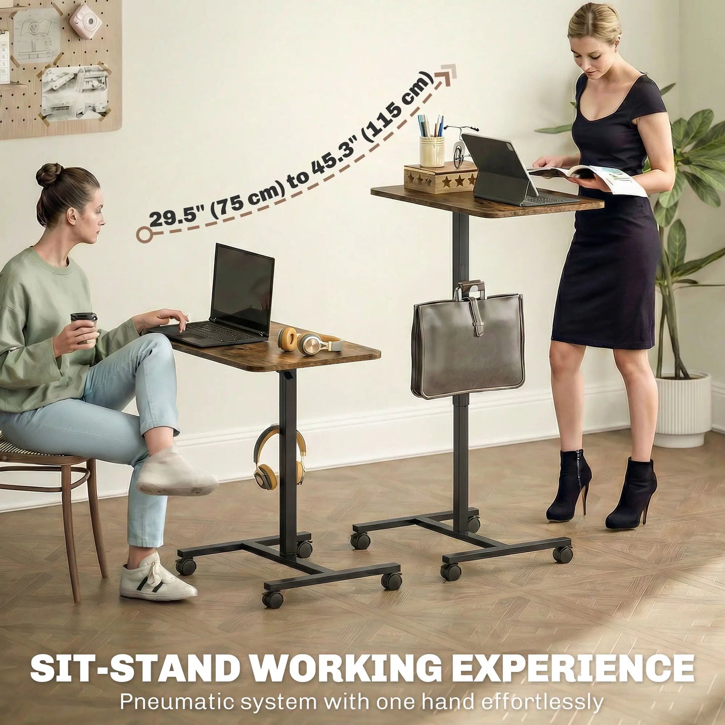 Height Adjustable Standing Desk, Pneumatic Sit Stand Desk, Rustic Brown Office Desks & Work Stations at Gallery Canada