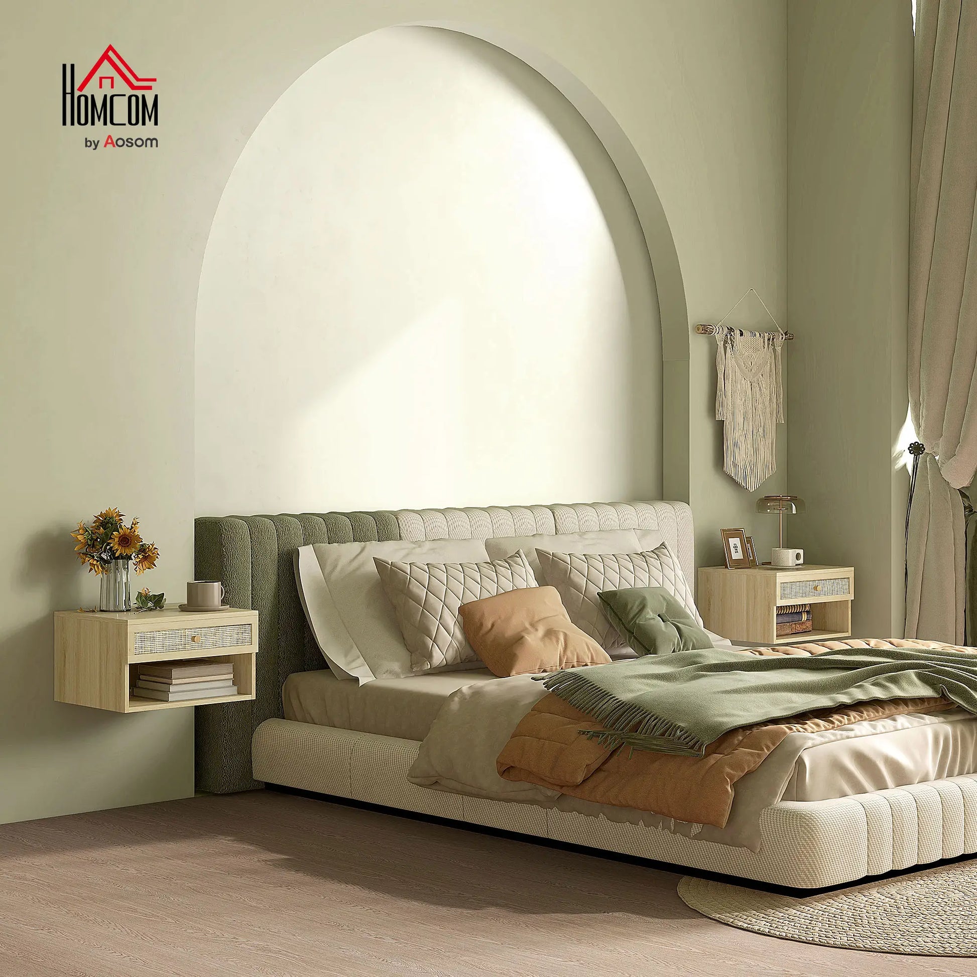 Floating Nightstand Set of 2, Wall Mounted Bedside Table with Drawer, Natural Wood Bedside Tables at Gallery Canada