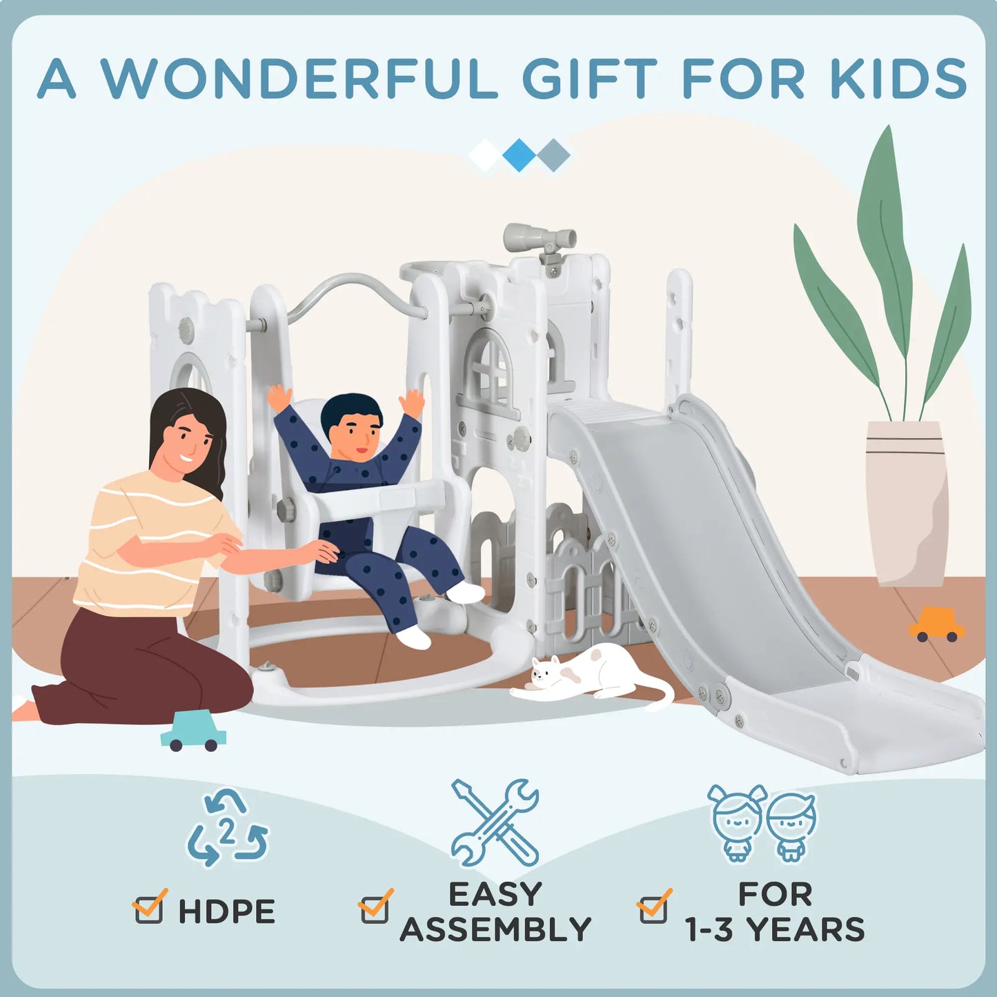 6-in-1 Baby Swing Playset, Indoor with Basketball Hoop, Climber, Grey Gym Sets & Swings at Gallery Canada