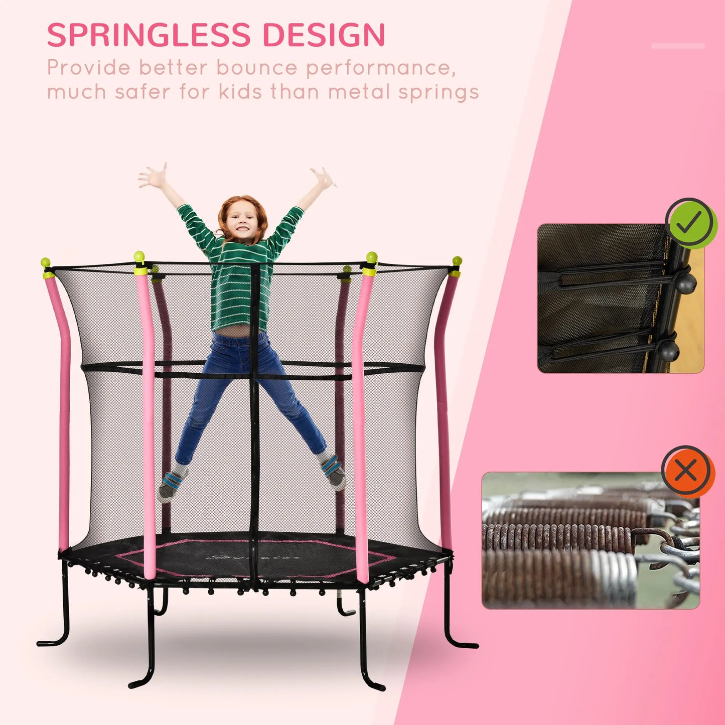 64" Kids Trampoline, Indoor Outdoor Bouncer, Enclosure Net, Pink Trampolines at Gallery Canada
