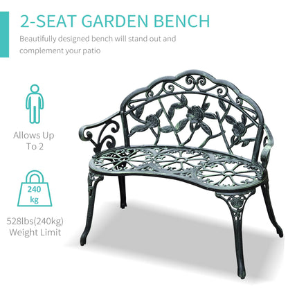 40" Outdoor Garden Bench, Cast Aluminum Antique Rose, Green Outdoor Benches at Gallery Canada