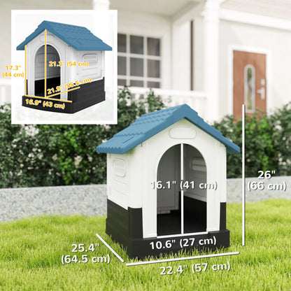 Outside Dog Kennel House, Miniature Dogs, 64.5 x 57 x 66cm, Blue