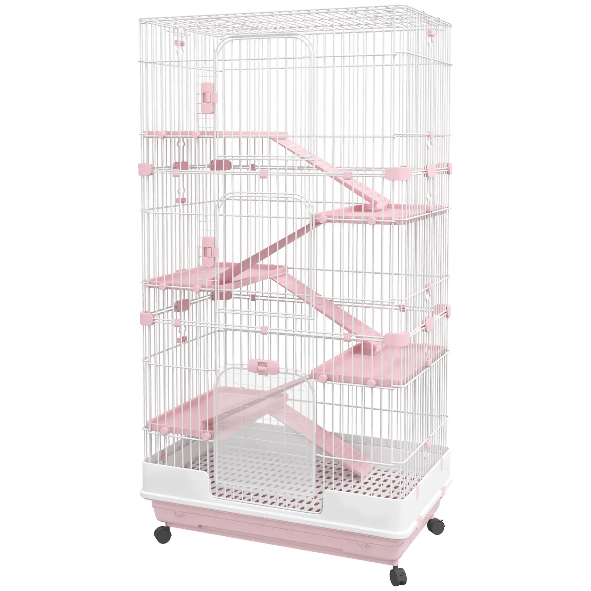 32"L 6-Level Small Animal Cage, Universal Lockable Wheels, Pink Houses & Habitats Pink and White at Gallery Canada