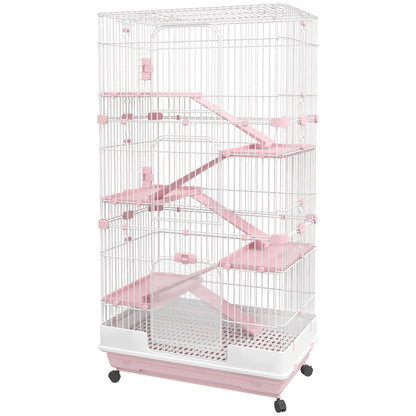 32"L 6-Level Small Animal Cage, Universal Lockable Wheels, Pink Houses & Habitats Pink and White at Gallery Canada