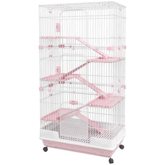 32"L 6-Level Small Animal Cage, Universal Lockable Wheels, Pink Houses & Habitats Pink and White at Gallery Canada