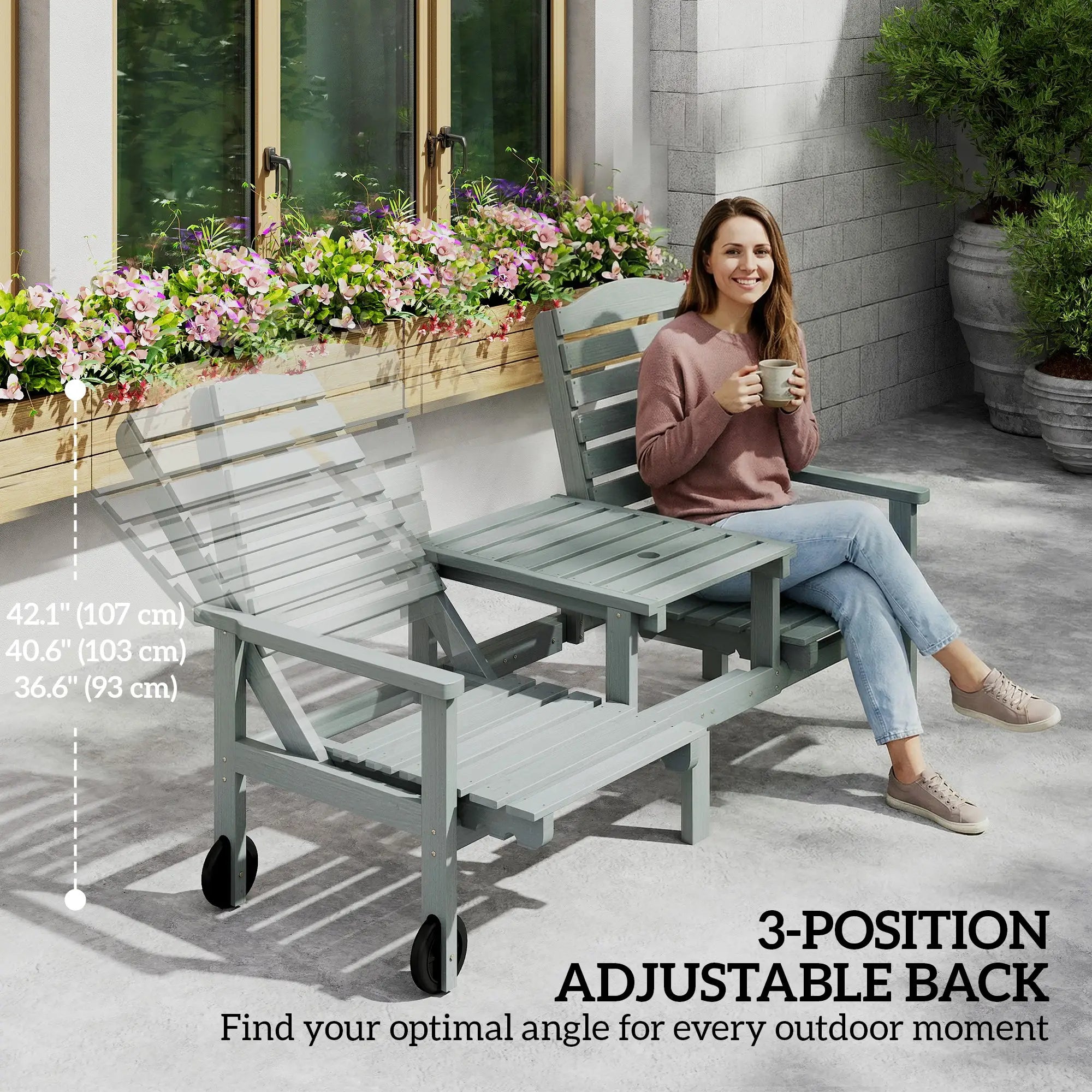 Outdoor Bench With Wheels, Adjustable High Back, 2 Seater Loveseat, Grey Piano Benches at Gallery Canada