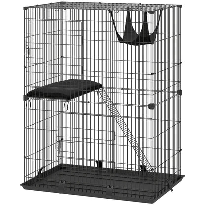 2-Tier Cat Cage Indoor, Detachable Metal Wire Kennel with Hammock, Platform, Tray and Cushion for 1-2 Kittens Cat Houses Black at Gallery Canada