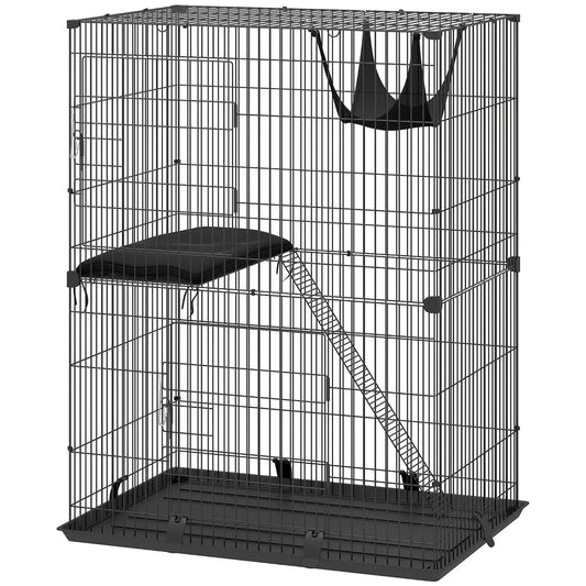 2-Tier Cat Cage Indoor, Detachable Metal Wire Kennel with Hammock, Platform, Tray and Cushion for 1-2 Kittens Cat Houses Black at Gallery Canada