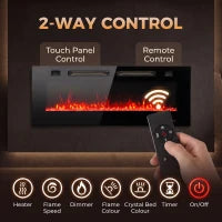 42" Electric Fireplace, Ultra-Thin Recessed, Wall Mounted, Black, Black
