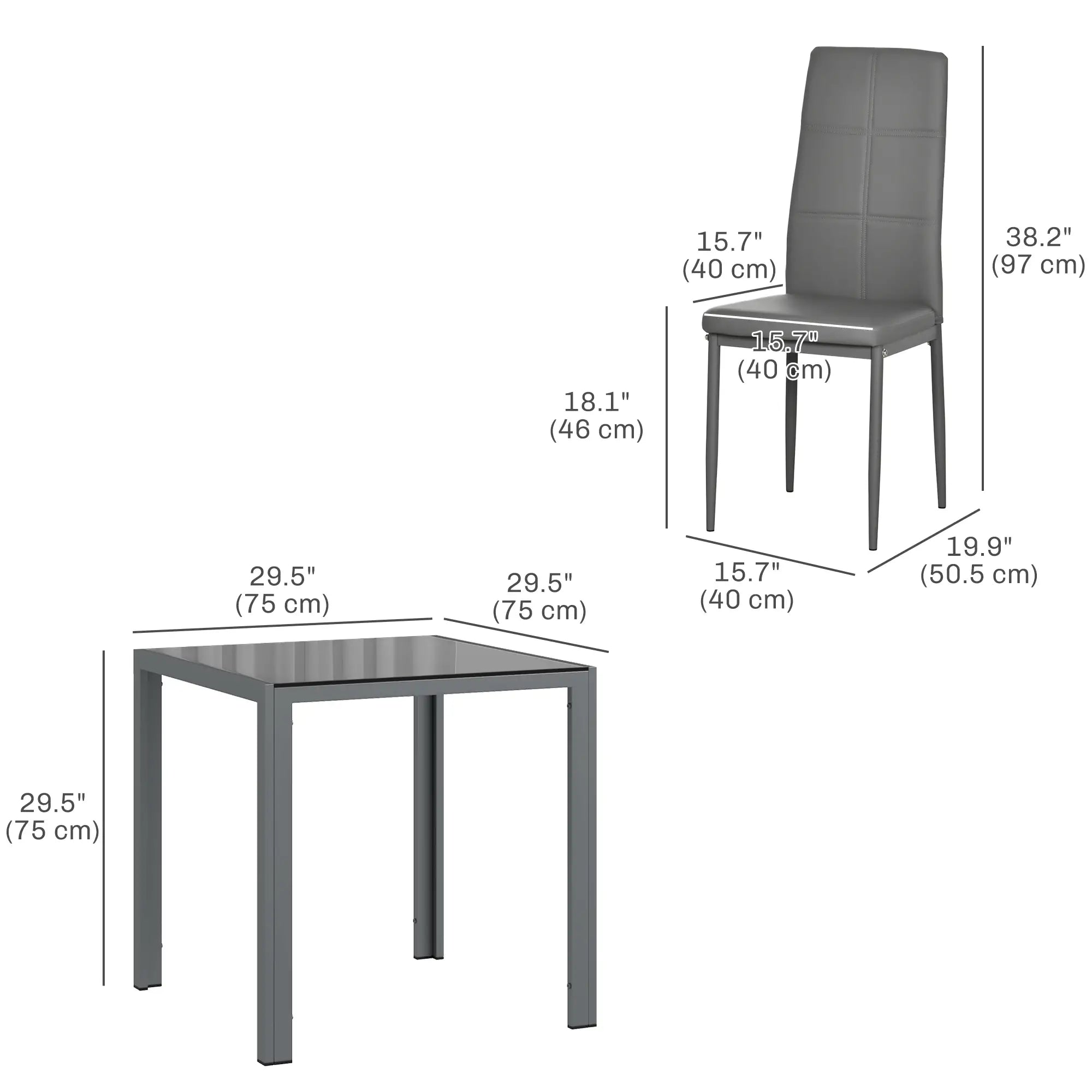 3-Piece Rectangular Glass Dining Table, Metal Frame, Faux Leather Chairs, Grey Bar Sets at Gallery Canada