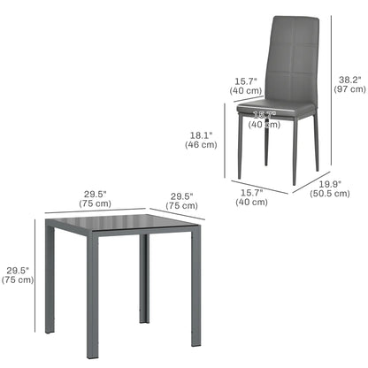 3-Piece Rectangular Glass Dining Table, Metal Frame, Faux Leather Chairs, Grey Bar Sets at Gallery Canada