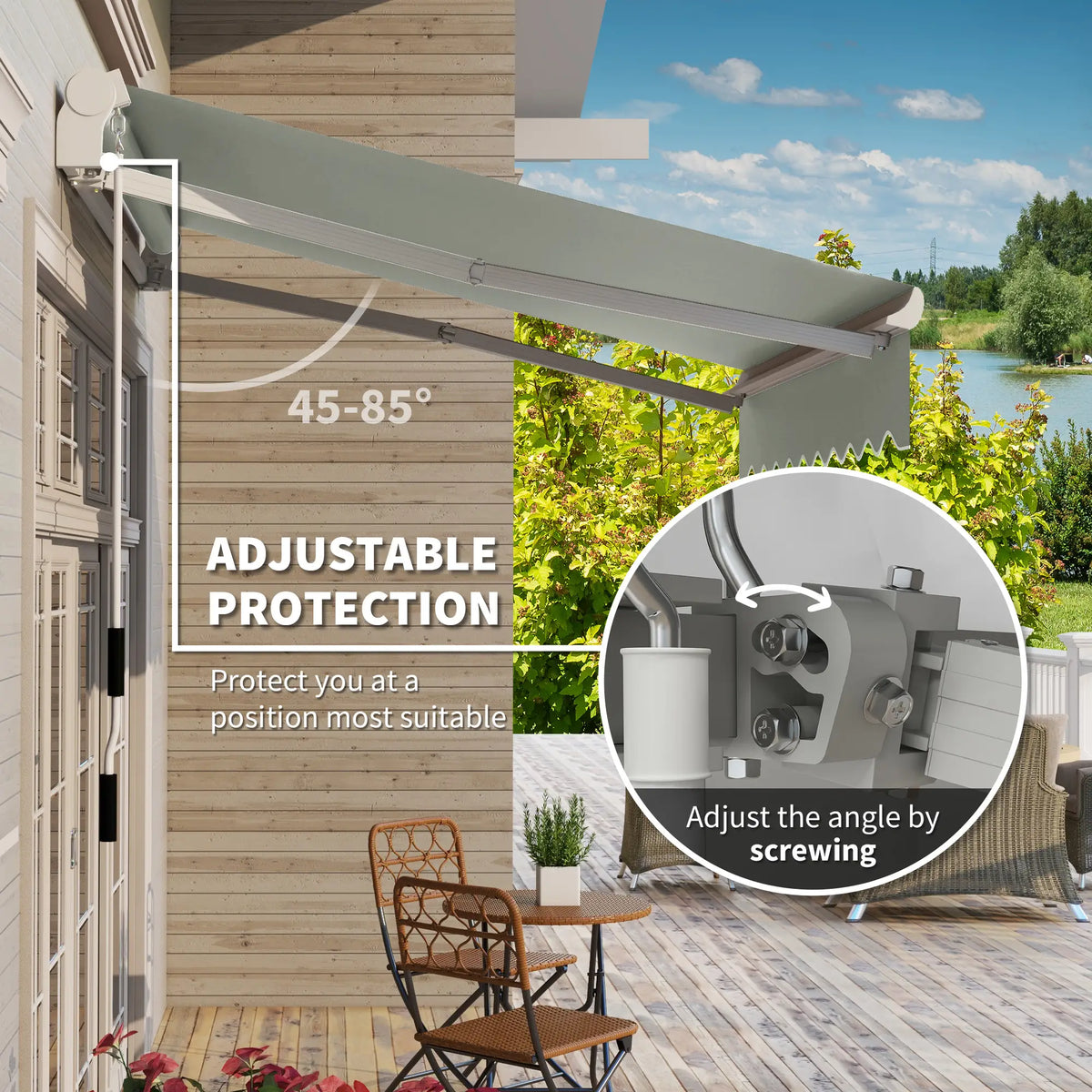 8'x7' Patio Awning, Manual Retractable Sun Shade, Light Grey Patio Awnings at Gallery Canada