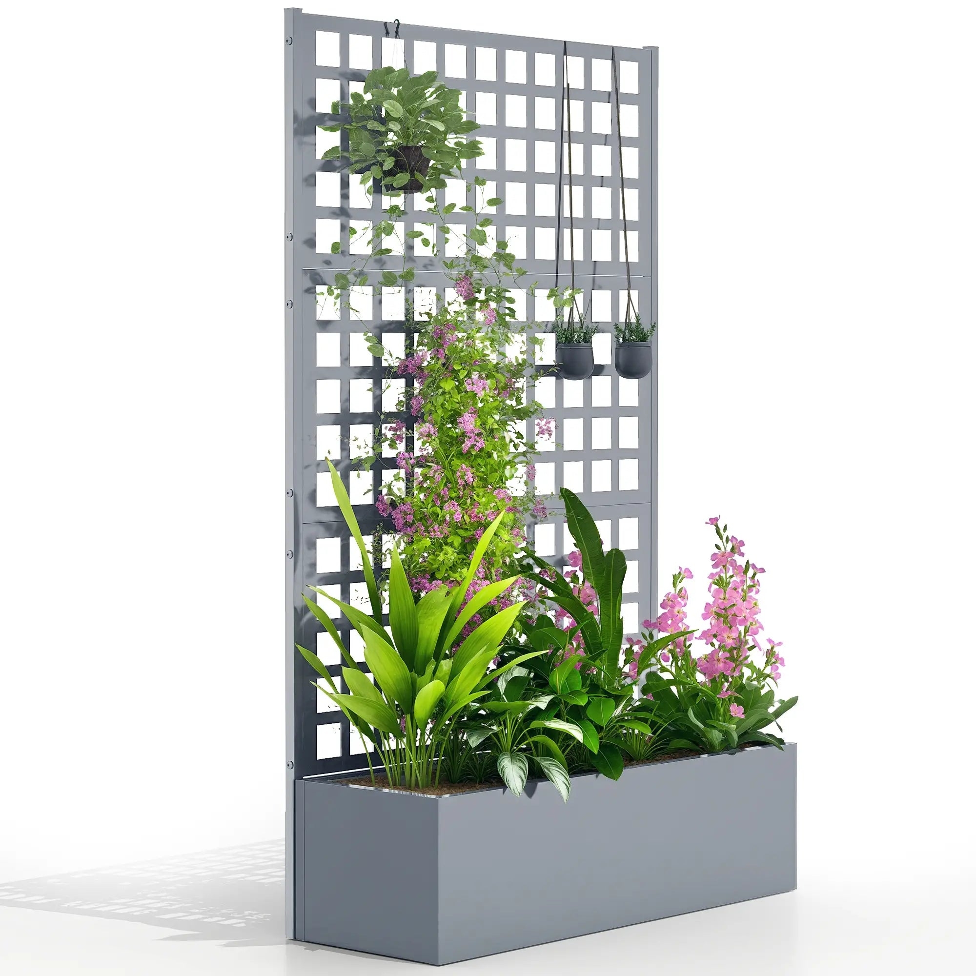 Galvanized Raised Garden Bed Planter Box With Trellis, 43