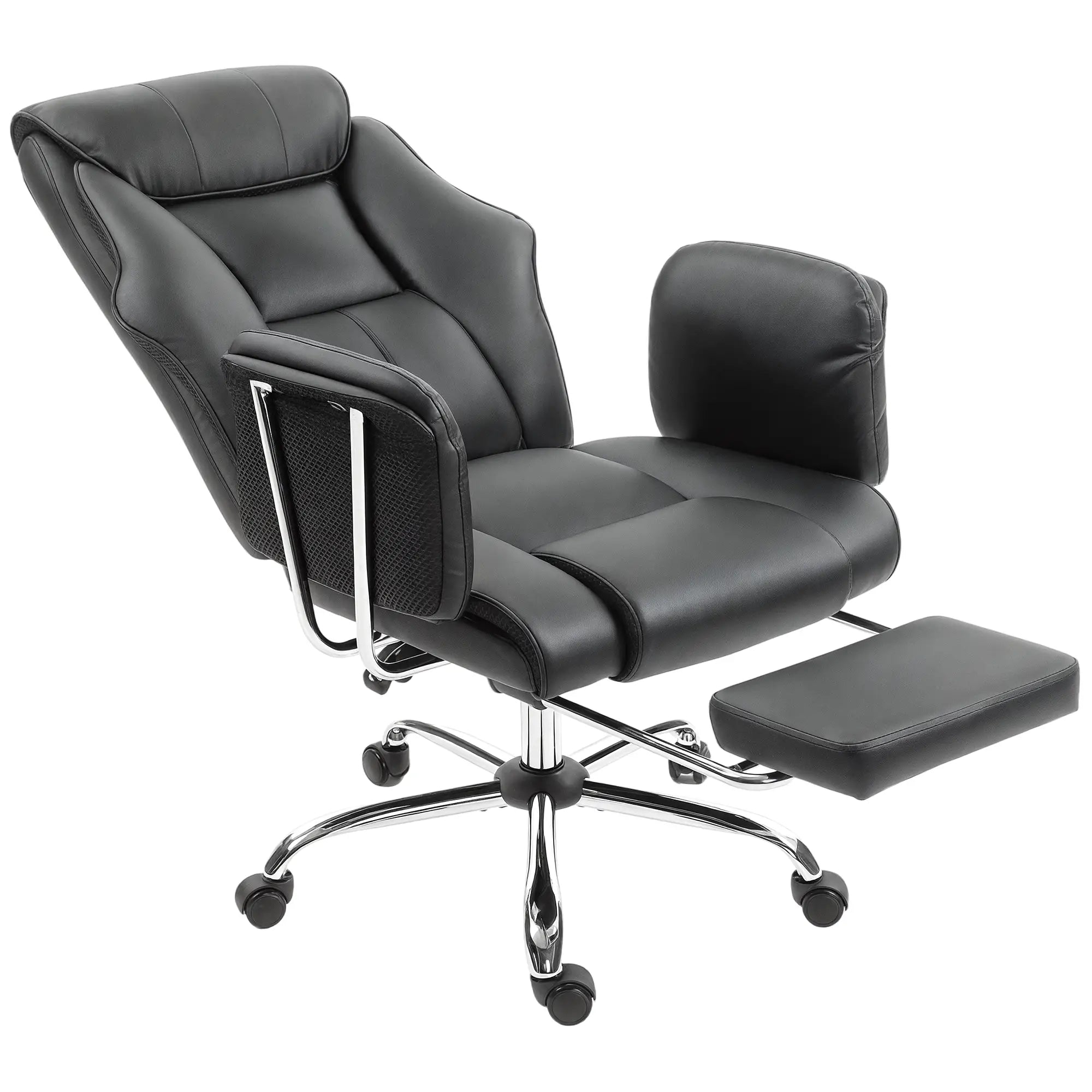 Reclining Office Chair, High Back Executive Desk Chair, PU Leather, Footrest, Swivel Wheels, Black Executive & Manager Chairs at Gallery Canada