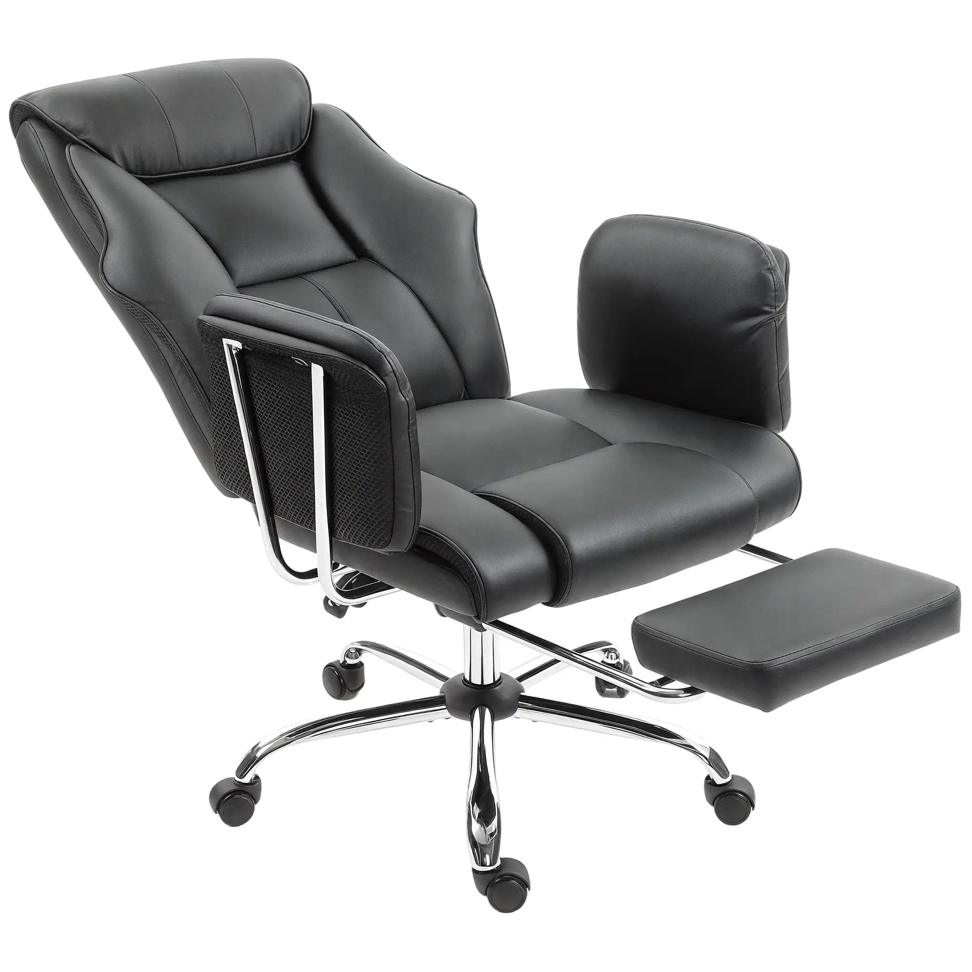 Reclining Office Chair, High Back Executive Desk Chair, PU Leather, Footrest, Swivel Wheels, Black Executive & Manager Chairs at Gallery Canada