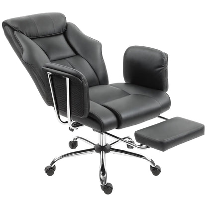 Reclining Office Chair, High Back Executive Desk Chair, PU Leather, Footrest, Swivel Wheels, Black Executive & Manager Chairs at Gallery Canada