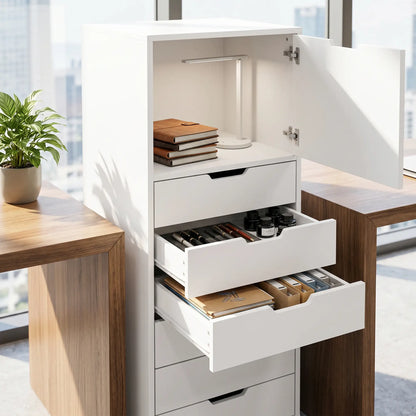 Mobile File Cabinet, 5 Drawers, White
