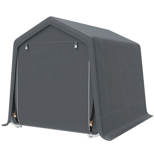 7.9' x 6.6' Garden Storage Tent, Metal Frame, Double Zipper Doors, Dark Grey