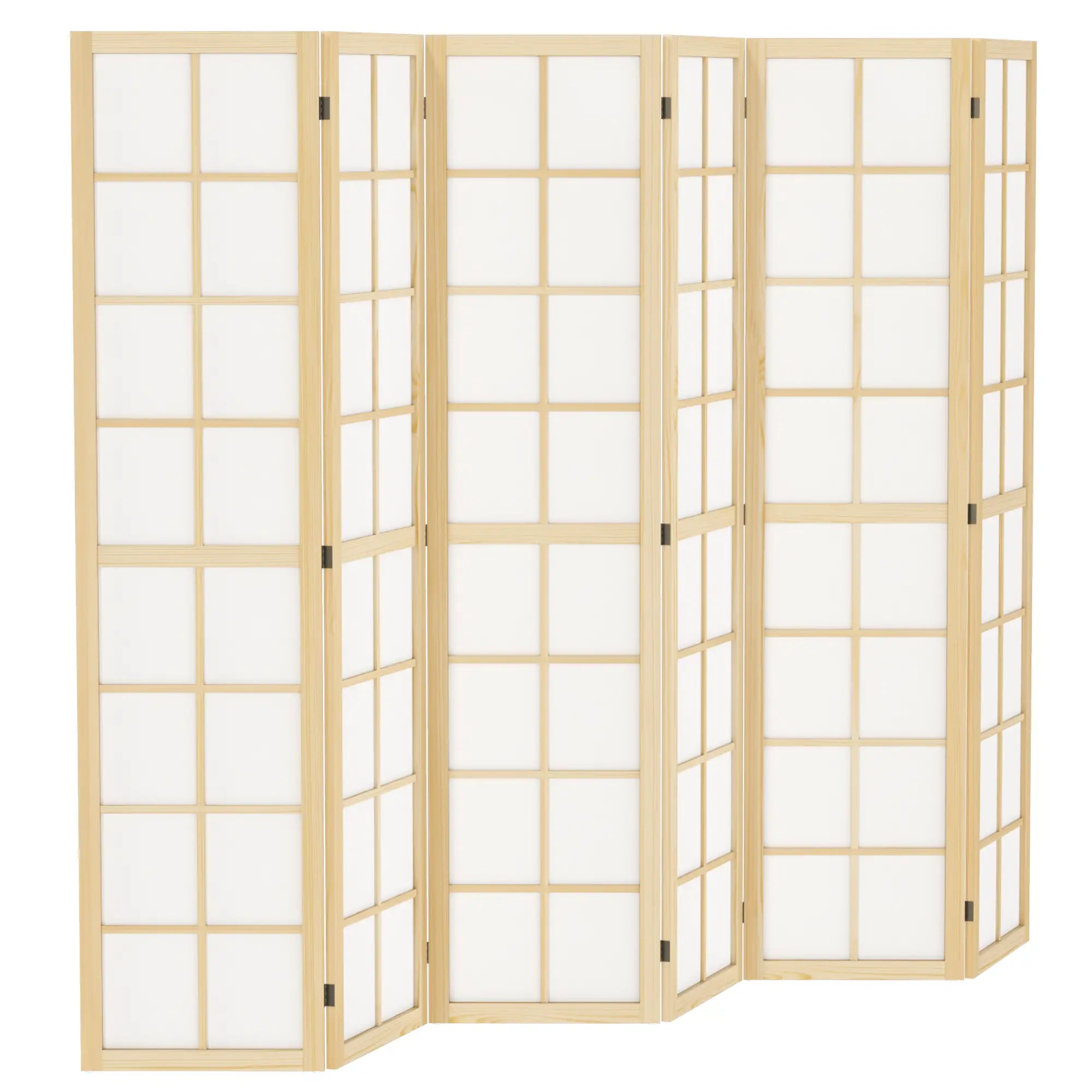 6 Panel Room Divider, 5.6 ft, Natural Wood, Folding Wall Partition Room Dividers Natural Wood, White at Gallery Canada