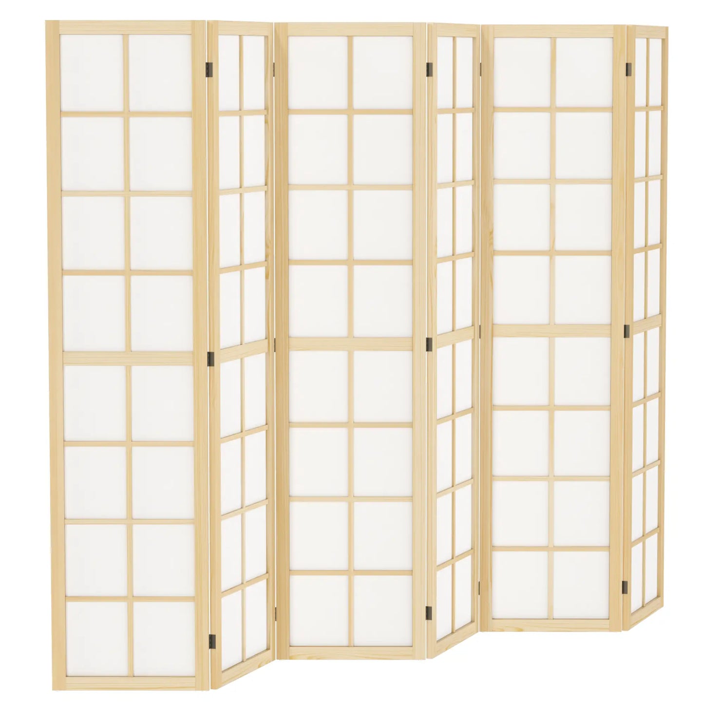 6 Panel Room Divider, 5.6 ft, Natural Wood, Folding Wall Partition Room Dividers Natural Wood, White at Gallery Canada