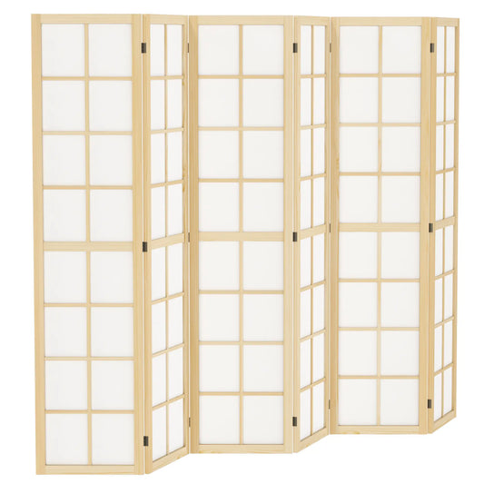 6 Panel Room Divider, 5.6 ft, Natural Wood, Folding Wall Partition Room Dividers Natural Wood, White at Gallery Canada